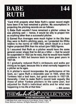 1992 Megacards Babe Ruth #144 Being Remembered by Bill James Back