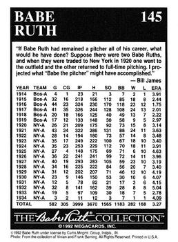 1992 Megacards Babe Ruth #145 Being Remembered by Bill James Back