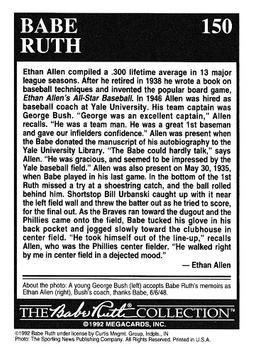 1992 Megacards Babe Ruth #150 Being Remembered by Ethan Allen Back
