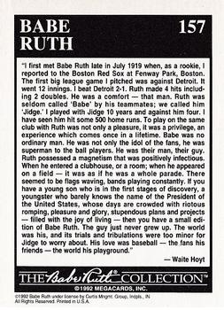 1992 Megacards Babe Ruth #157 Being Remembered by Waite Hoyt  Back