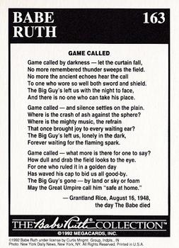 1992 Megacards Babe Ruth #163 Being Remembered by Grantland Rice Back