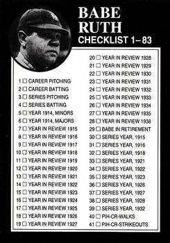 1992 Megacards Babe Ruth #164 Checklist: 1-83 Front