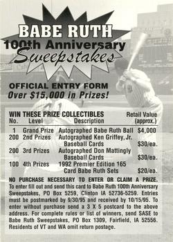 1995 Megacards Babe Ruth #NNO Official Sweepstakes Entry Form Front