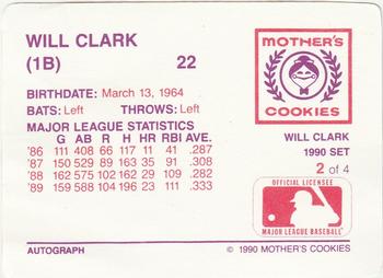 1990 Mother's Cookies Will Clark #2 Will Clark Back