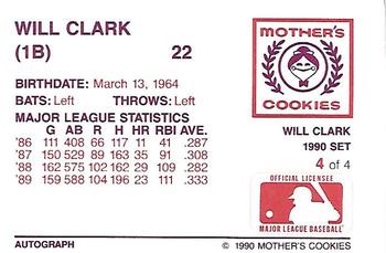 1990 Mother's Cookies Will Clark #4 Will Clark Back