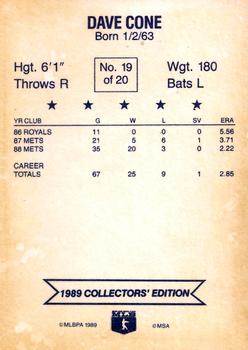1989 J.J. Nissen Super Stars #19 David Cone Back