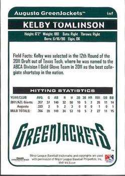 2012 Grandstand Augusta GreenJackets #NNO Kelby Tomlinson Back