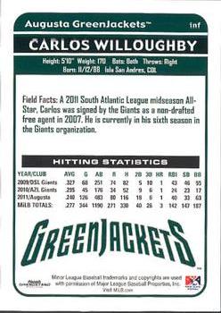 2012 Grandstand Augusta GreenJackets #NNO Carlos Willoughby Back