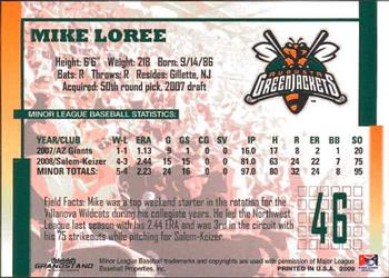 2009 Grandstand Augusta GreenJackets #NNO Mike Loree Back