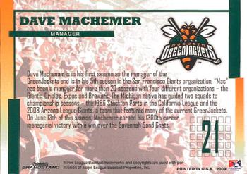2009 Grandstand Augusta GreenJackets #NNO Dave Machemer Back