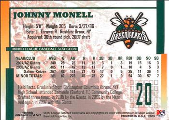 2009 Grandstand Augusta GreenJackets #NNO Johnny Monell Back