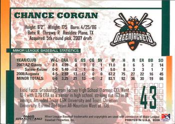 2009 Grandstand Augusta GreenJackets #NNO Chance Corgan Back