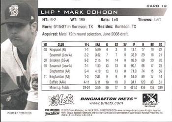 2012 Choice Binghamton Mets #12 Mark Cohoon Back