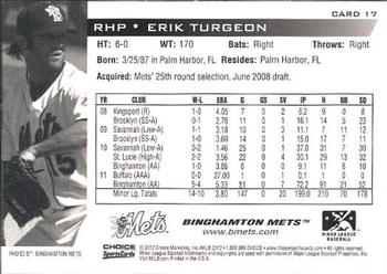 2012 Choice Binghamton Mets #17 Erik Turgeon Back