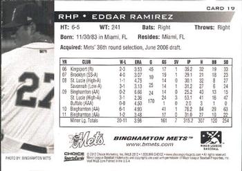 2012 Choice Binghamton Mets #19 Edgar Ramirez Back