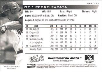 2012 Choice Binghamton Mets #21 Pedro Zapata Back