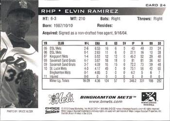 2012 Choice Binghamton Mets #24 Elvin Ramirez Back