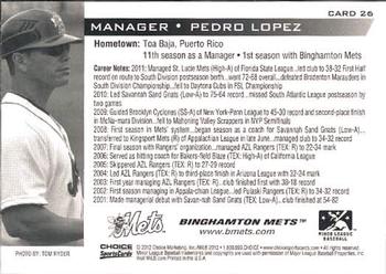 2012 Choice Binghamton Mets #26 Pedro Lopez Back