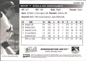 2012 Choice Binghamton Mets #8 Collin McHugh Back