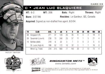 2011 Choice Binghamton Mets #3 Jean Luc Blaquiere Back