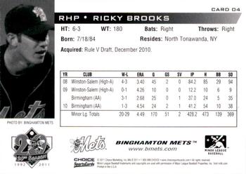2011 Choice Binghamton Mets #4 Ricky Brooks Back