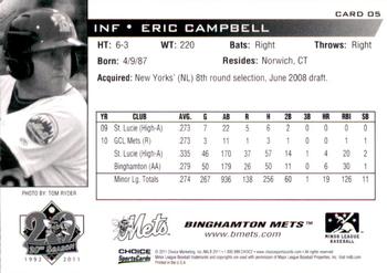 2011 Choice Binghamton Mets #5 Eric Campbell Back