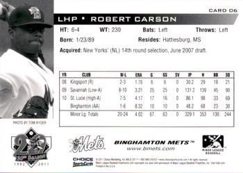 2011 Choice Binghamton Mets #6 Robert Carson Back