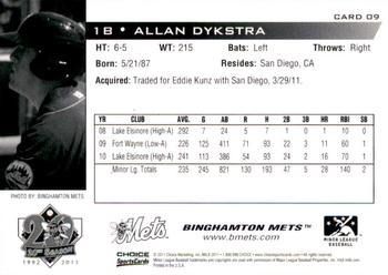 2011 Choice Binghamton Mets #9 Allan Dykstra Back