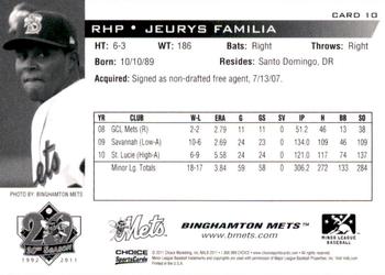 2011 Choice Binghamton Mets #10 Jeurys Familia Back
