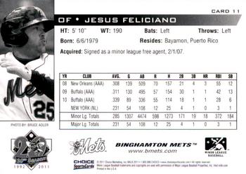 2011 Choice Binghamton Mets #11 Jesus Feliciano Back