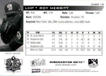 2011 Choice Binghamton Mets #19 Roy Merritt Back