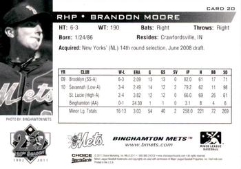 2011 Choice Binghamton Mets #20 Brandon Moore Back
