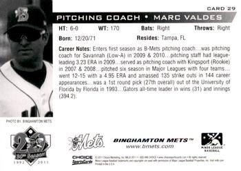 2011 Choice Binghamton Mets #29 Marc Valdes Back
