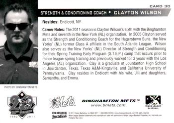 2011 Choice Binghamton Mets #30 Clayton Wilson Back