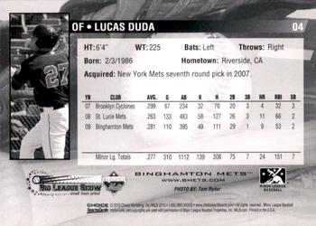 2010 Choice Binghamton Mets #4 Lucas Duda Back