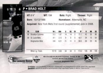 2010 Choice Binghamton Mets #10 Brad Holt Back