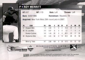 2010 Choice Binghamton Mets #15 Roy Merritt Back