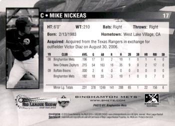 2010 Choice Binghamton Mets #17 Mike Nickeas Back