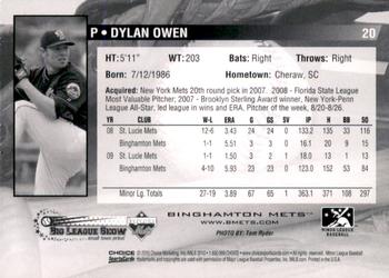 2010 Choice Binghamton Mets #20 Dylan Owen Back