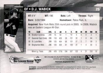 2010 Choice Binghamton Mets #25 D.J. Wabick Back