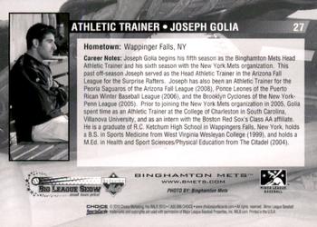 2010 Choice Binghamton Mets #27 Joseph Golia Back