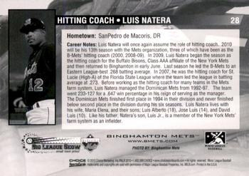 2010 Choice Binghamton Mets #28 Luis Natera Back