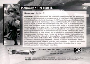 2010 Choice Binghamton Mets #29 Tim Teufel Back