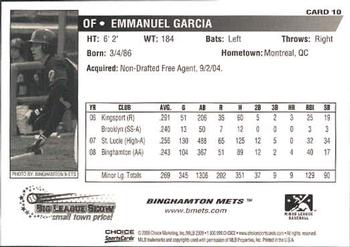 2009 Choice Binghamton Mets #10 Emmanuel Garcia Back