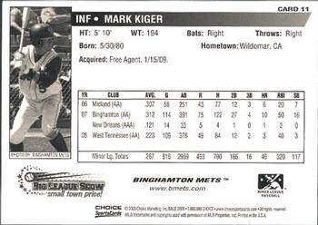 2009 Choice Binghamton Mets #11 Mark Kiger Back
