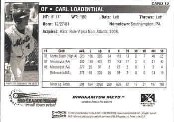 2009 Choice Binghamton Mets #12 Carl Loadenthal Back