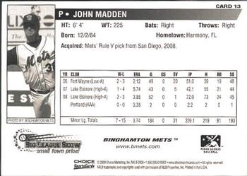 2009 Choice Binghamton Mets #13 John Madden Back