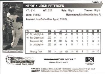 2009 Choice Binghamton Mets #19 Josh Petersen Back