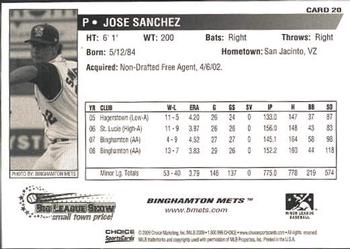 2009 Choice Binghamton Mets #20 Jose Sanchez Back