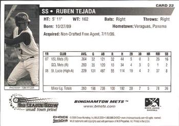 2009 Choice Binghamton Mets #22 Ruben Tejada Back